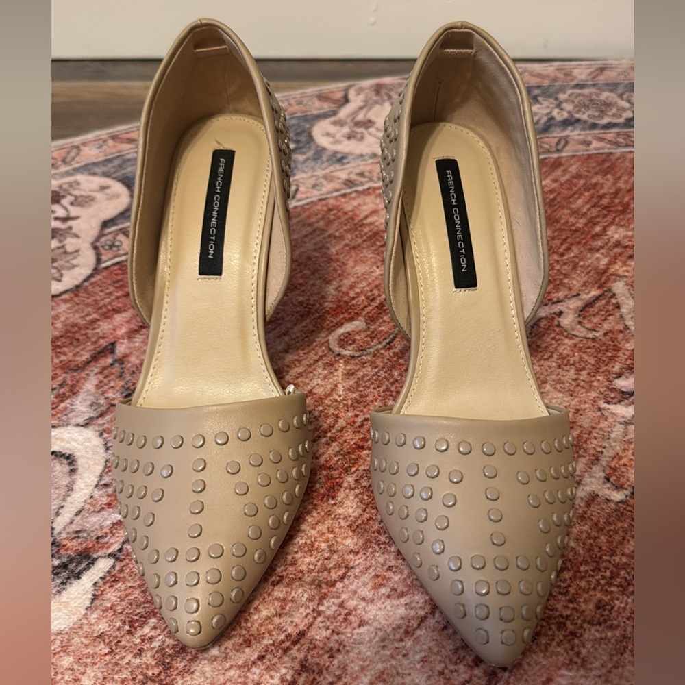 French Connection Tan Heels with Studded Design